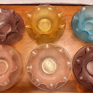 Vtg Set 6 Colony Italian Waffle Colorful Textured Bowls and Under Plates 1960s